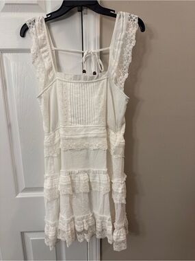 Altar’d State Daphne Tiered Mini Dress Lace Trimmed Boho Sundress Square Neck